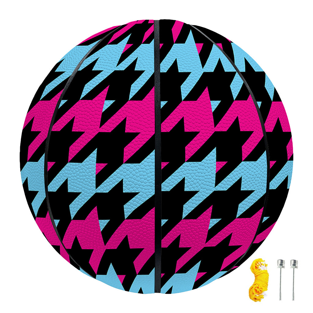 Pink Blue And Black Houndstooth Print Basketball