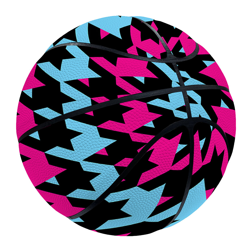Pink Blue And Black Houndstooth Print Basketball