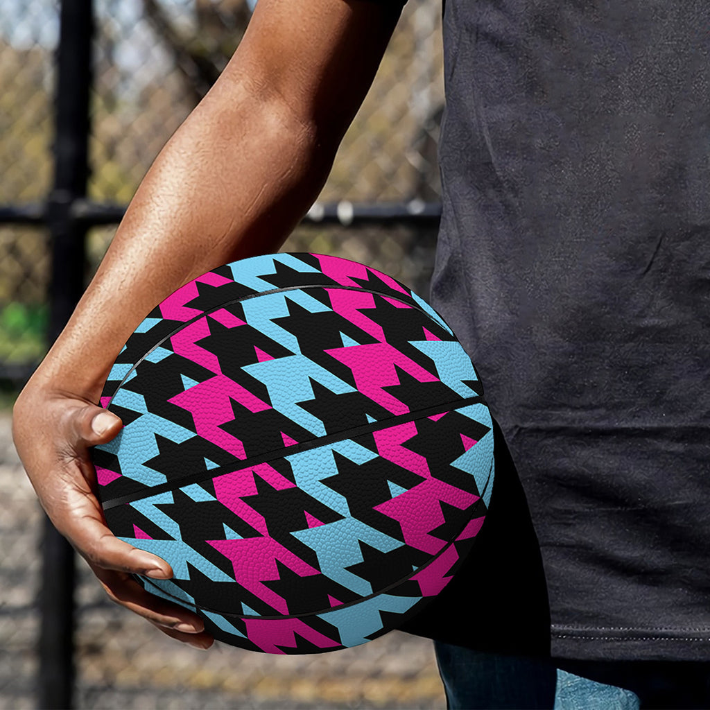 Pink Blue And Black Houndstooth Print Basketball