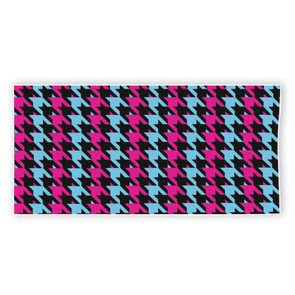 Pink Blue And Black Houndstooth Print Beach Towel