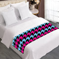 Pink Blue And Black Houndstooth Print Bed Runner