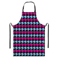 Pink Blue And Black Houndstooth Print Bib Apron With Pocket