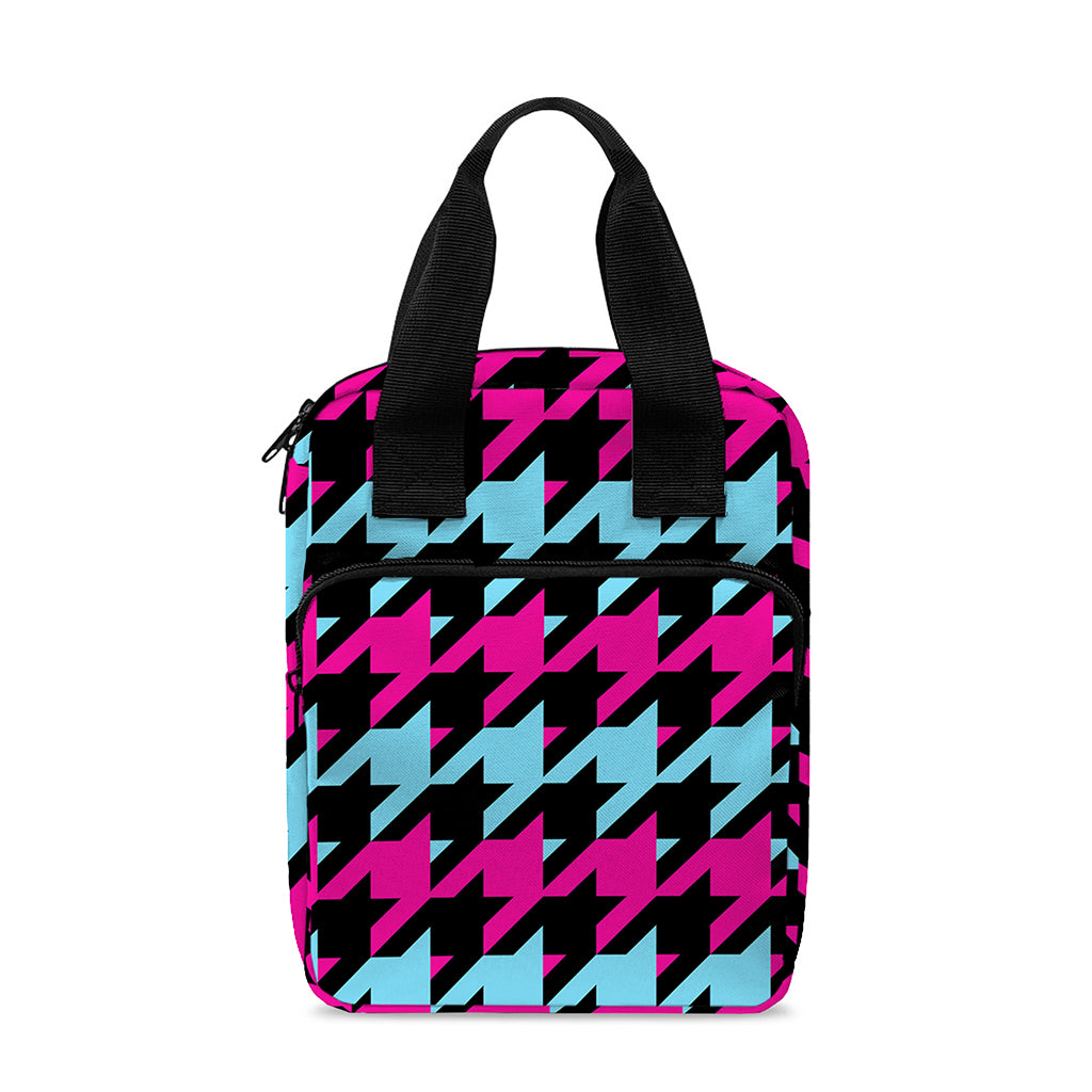 Pink Blue And Black Houndstooth Print Bible Tote Bag