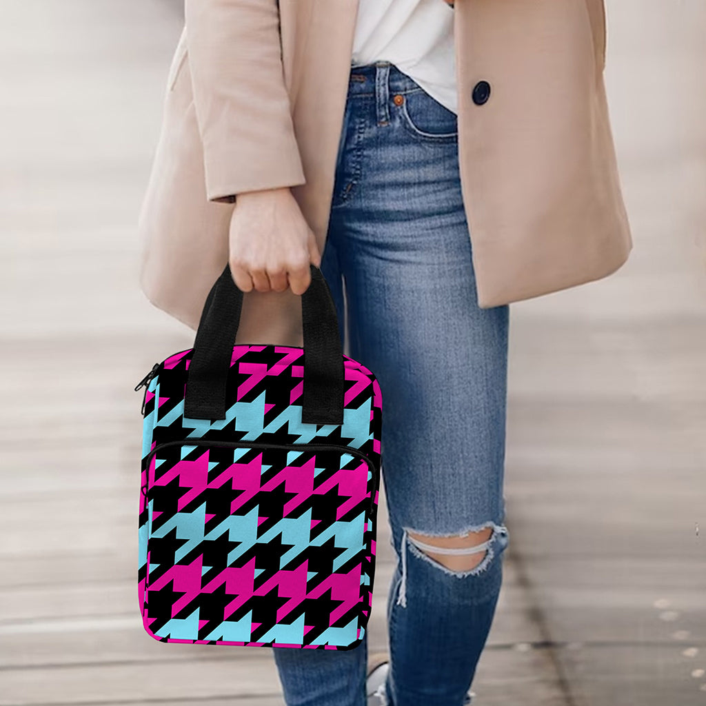 Pink Blue And Black Houndstooth Print Bible Tote Bag
