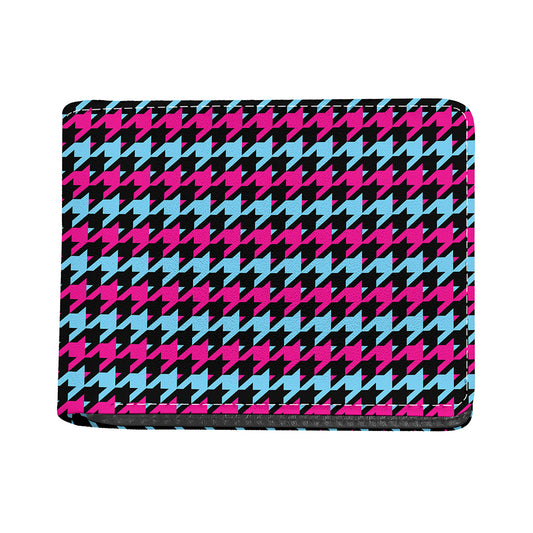 Pink Blue And Black Houndstooth Print Bifold Wallet