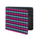Pink Blue And Black Houndstooth Print Bifold Wallet