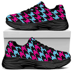 Pink Blue And Black Houndstooth Print Black Chunky Shoes