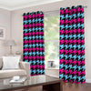 Pink Blue And Black Houndstooth Print Blackout Grommet Curtains