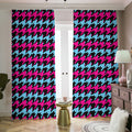Pink Blue And Black Houndstooth Print Dimout Pencil Pleat Curtains