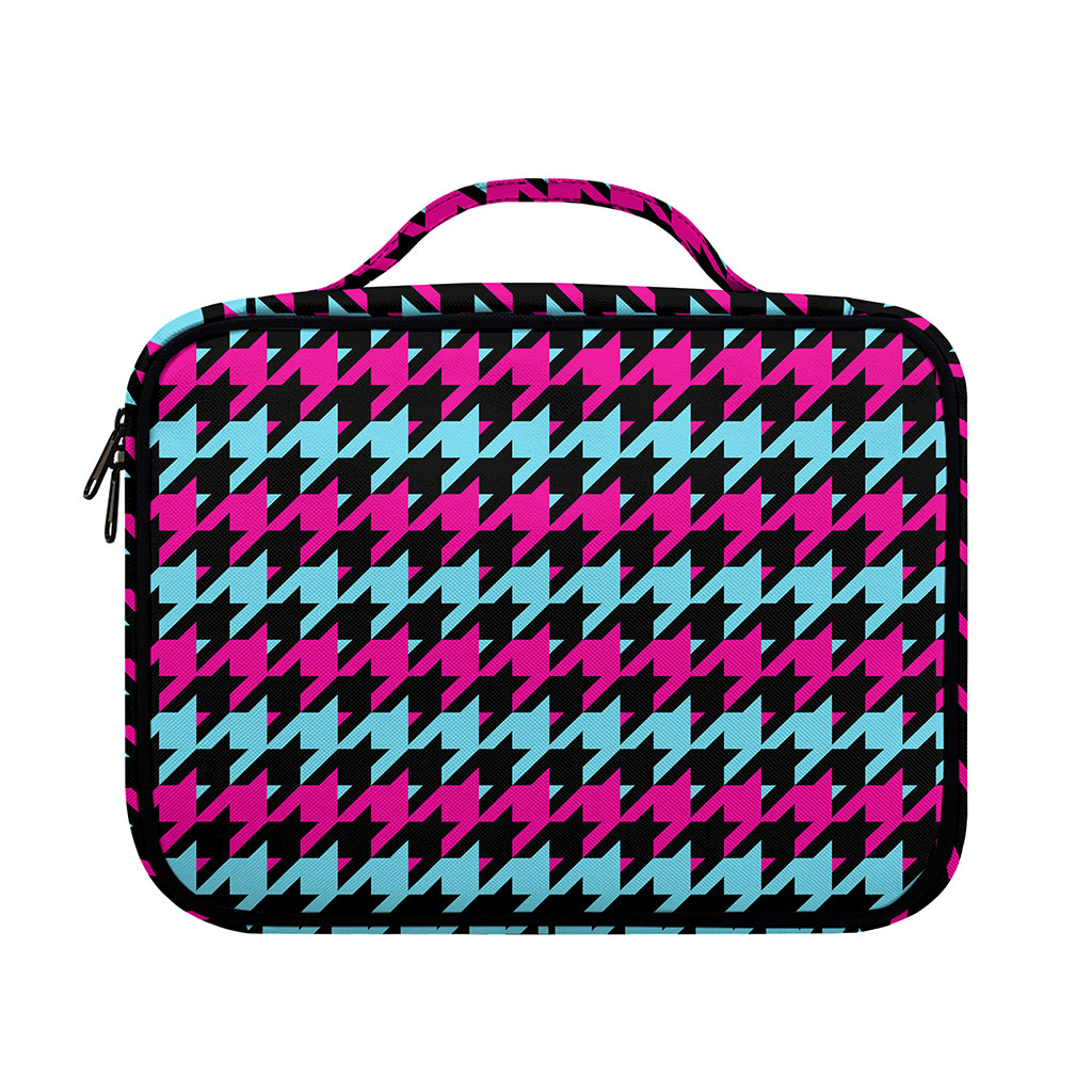 Pink Blue And Black Houndstooth Print Briefcase Bible Bag