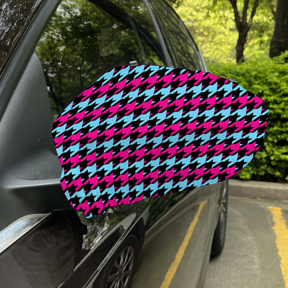 Pink Blue And Black Houndstooth Print Car Side Mirror Covers