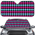 Pink Blue And Black Houndstooth Print Car Windshield Sun Shade