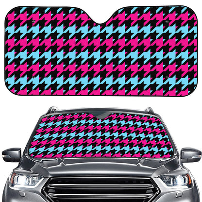 Pink Blue And Black Houndstooth Print Car Windshield Sun Shade