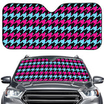 Pink Blue And Black Houndstooth Print Car Windshield Sun Shade