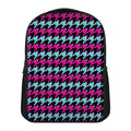 Pink Blue And Black Houndstooth Print Casual Backpack