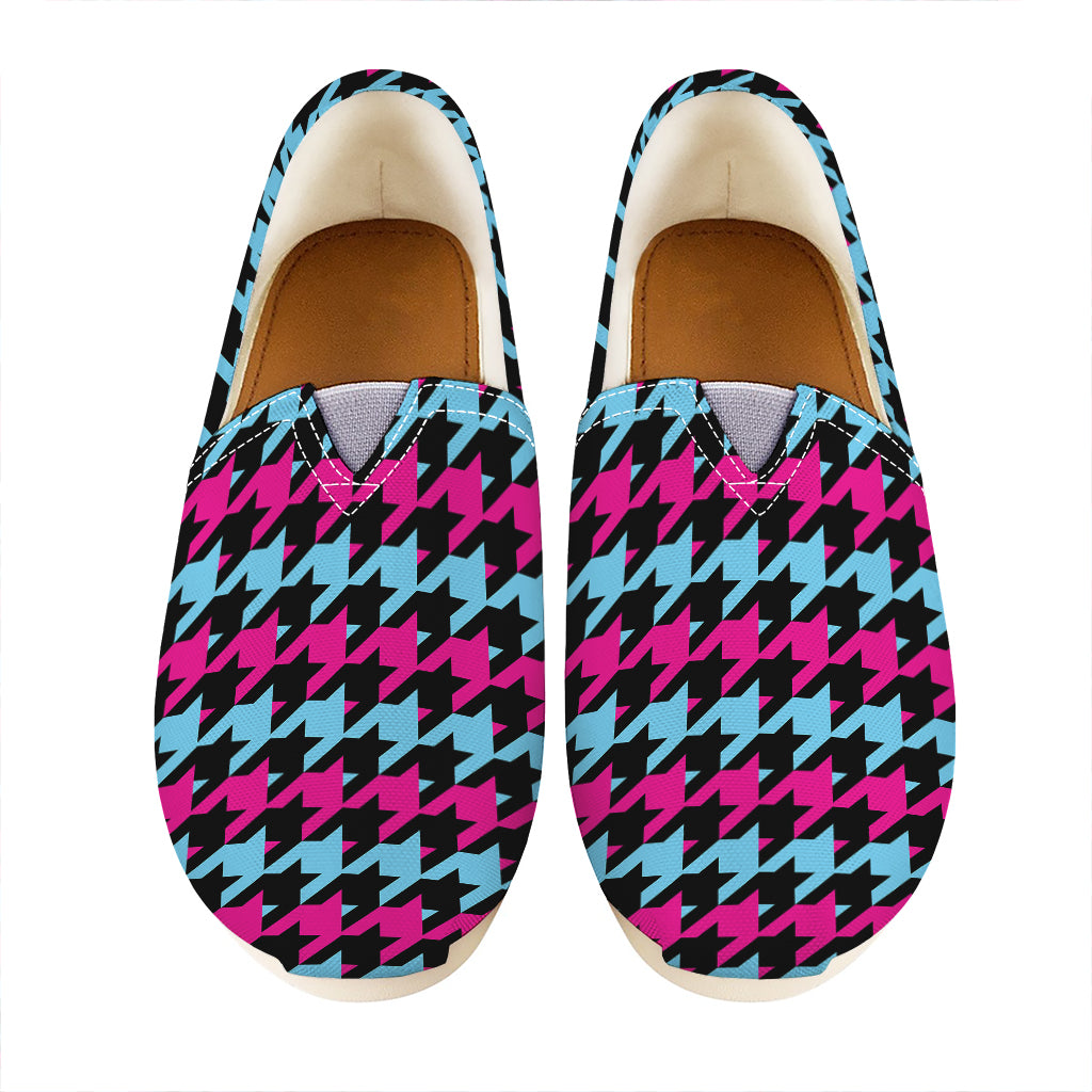 Pink Blue And Black Houndstooth Print Casual Shoes