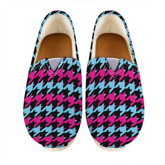 Pink Blue And Black Houndstooth Print Casual Shoes