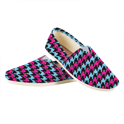 Pink Blue And Black Houndstooth Print Casual Shoes