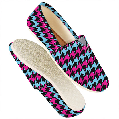 Pink Blue And Black Houndstooth Print Casual Shoes