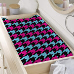Pink Blue And Black Houndstooth Print Changing Pad Cover