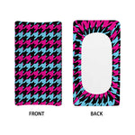 Pink Blue And Black Houndstooth Print Changing Pad Cover