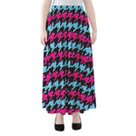 Pink Blue And Black Houndstooth Print Chiffon Maxi Skirt