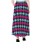 Pink Blue And Black Houndstooth Print Chiffon Maxi Skirt