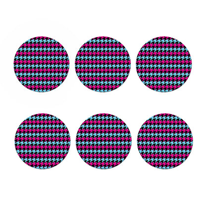 Pink Blue And Black Houndstooth Print Coaster Set