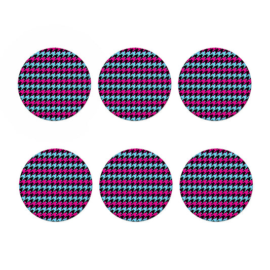 Pink Blue And Black Houndstooth Print Coaster Set