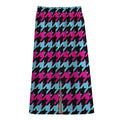 Pink Blue And Black Houndstooth Print Cotton Front Slit Maxi Skirt