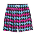 Pink Blue And Black Houndstooth Print Cotton Shorts