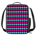 Pink Blue And Black Houndstooth Print Crossbody Lunch Bag