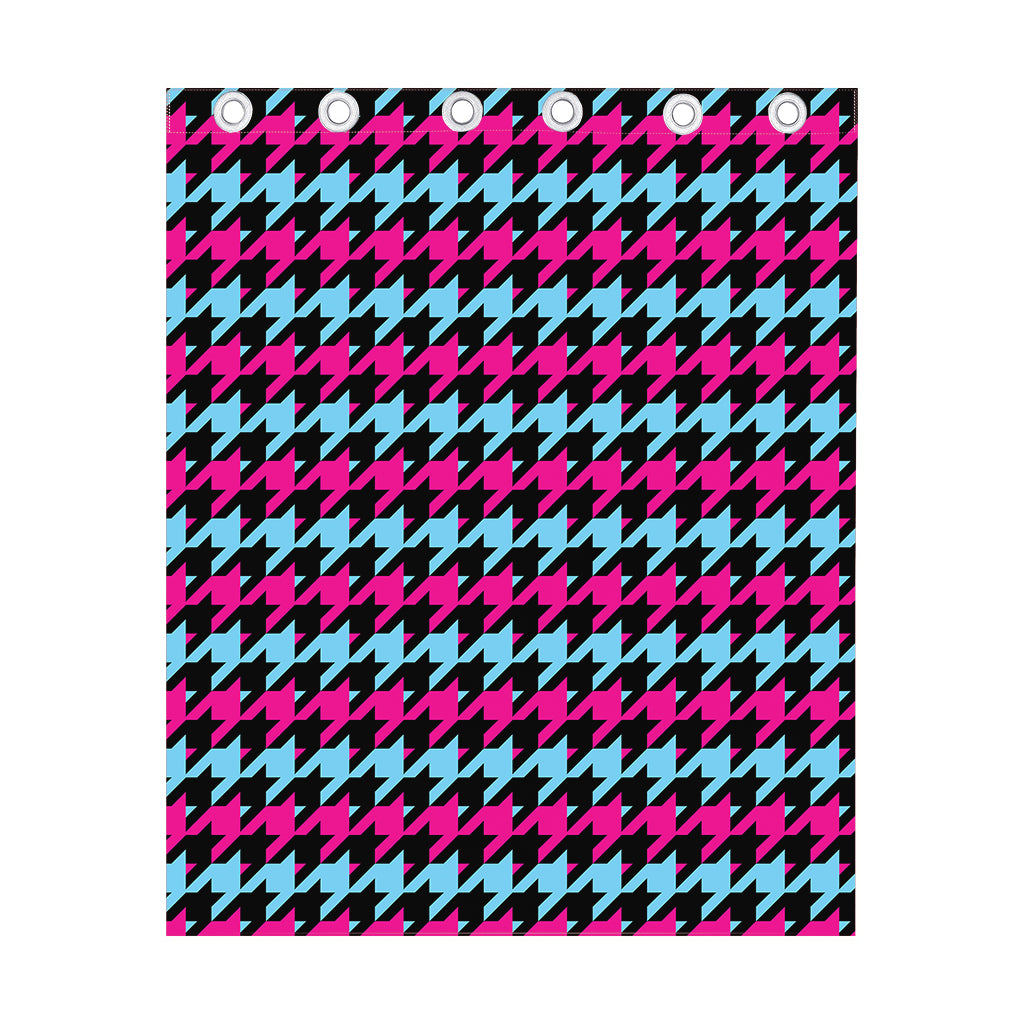 Pink Blue And Black Houndstooth Print Curtain