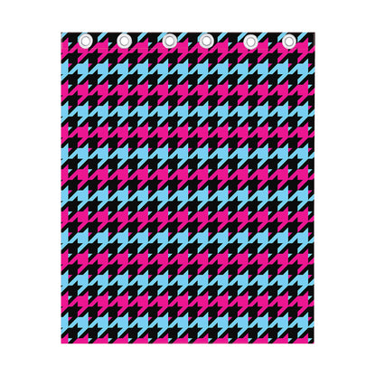 Pink Blue And Black Houndstooth Print Curtain