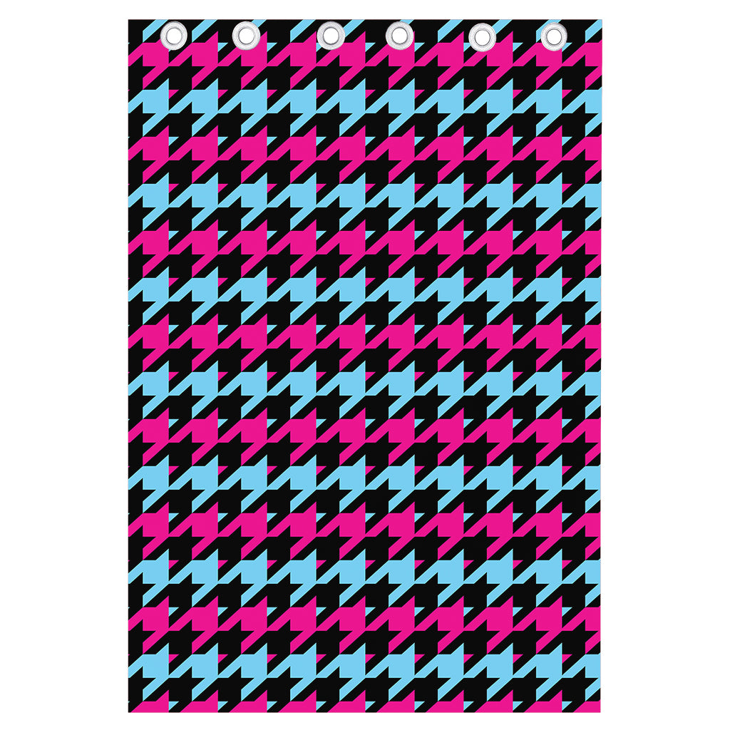 Pink Blue And Black Houndstooth Print Curtain