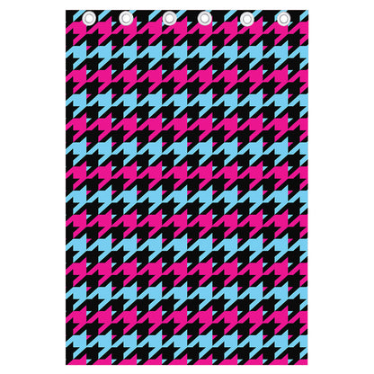 Pink Blue And Black Houndstooth Print Curtain