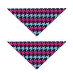 Pink Blue And Black Houndstooth Print Dog Bandana