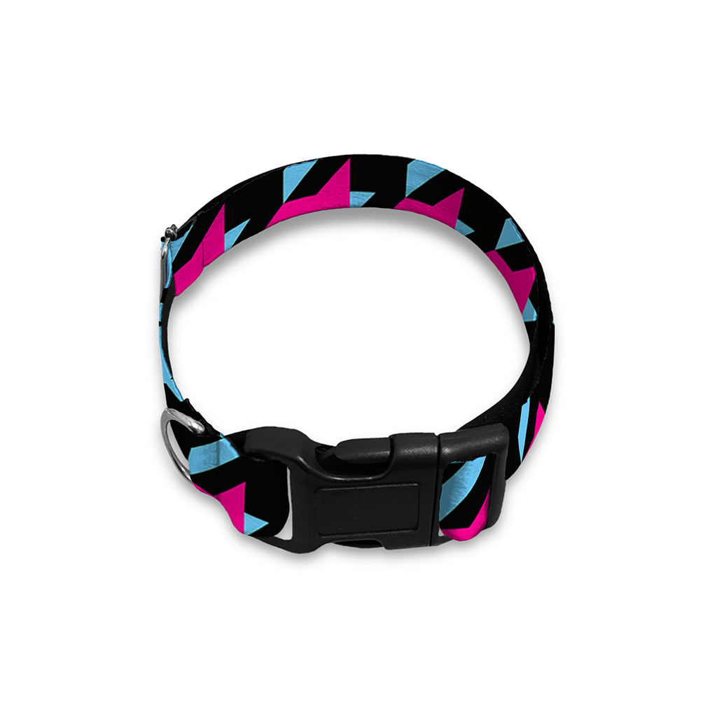 Pink Blue And Black Houndstooth Print Dog Collar