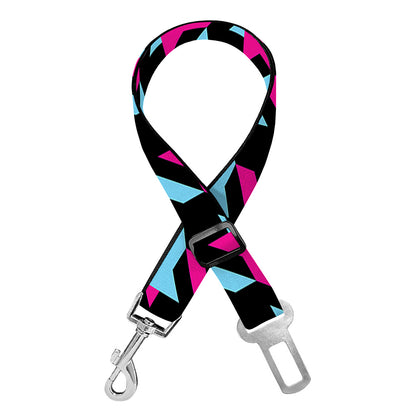 Pink Blue And Black Houndstooth Print Dog Seat Belt
