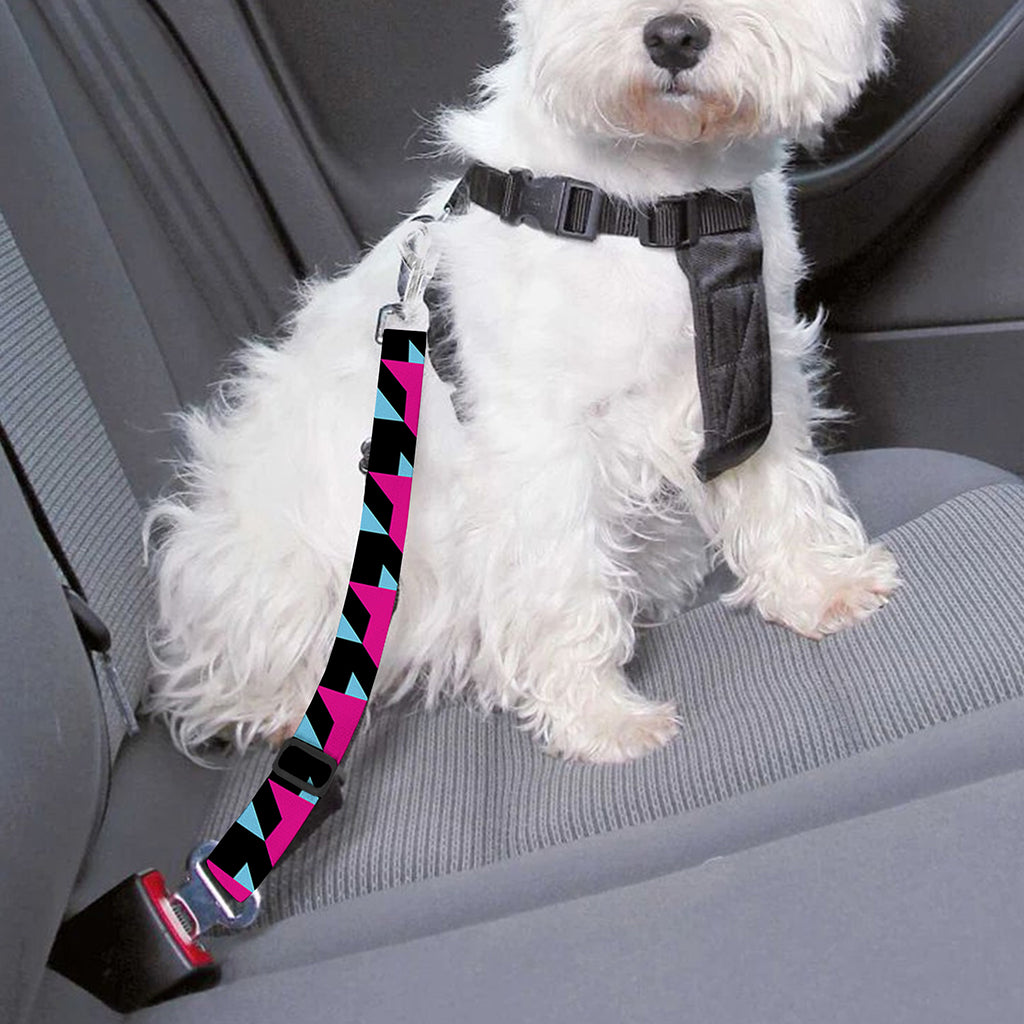 Pink Blue And Black Houndstooth Print Dog Seat Belt
