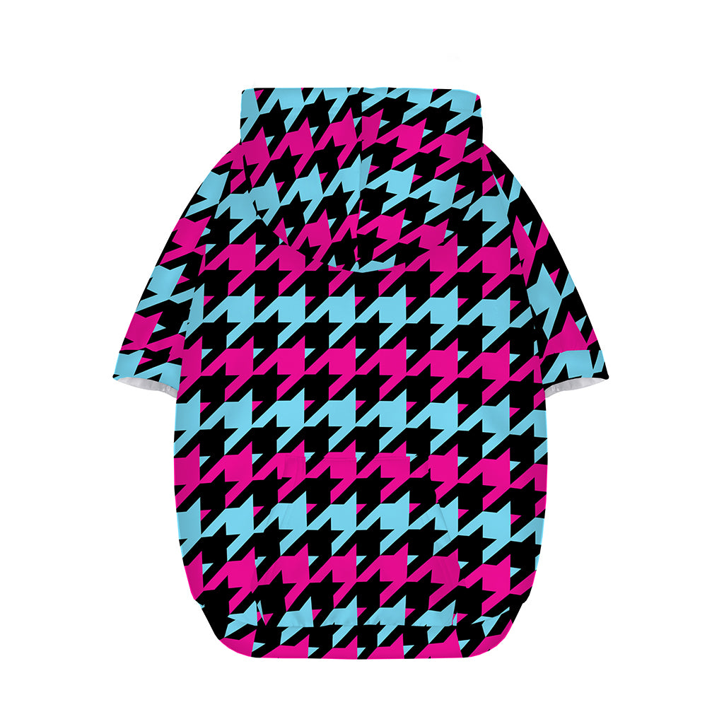 Pink Blue And Black Houndstooth Print Dog Zip Up Hoodie