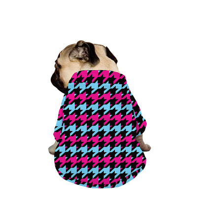 Pink Blue And Black Houndstooth Print Dog Zip Up Jacket