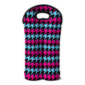 Pink Blue And Black Houndstooth Print Double Neoprene Wine Tote
