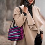 Pink Blue And Black Houndstooth Print Double Strap Bible Bag