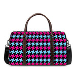 Pink Blue And Black Houndstooth Print Duffle Bag