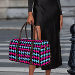 Pink Blue And Black Houndstooth Print Duffle Bag