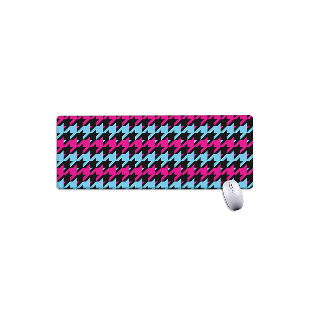 Pink Blue And Black Houndstooth Print Extended Mouse Pad