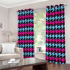 Pink Blue And Black Houndstooth Print Extra Wide Grommet Curtains