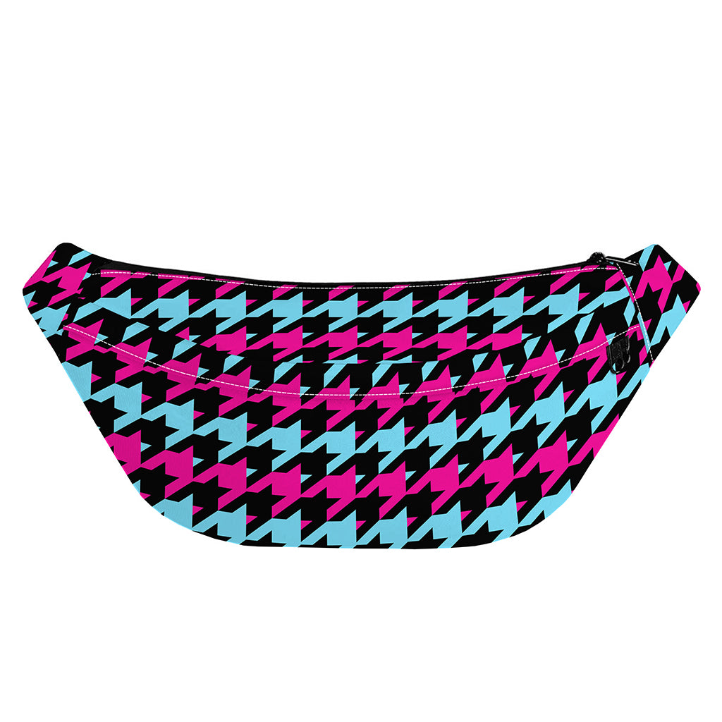 Pink Blue And Black Houndstooth Print Fanny Pack