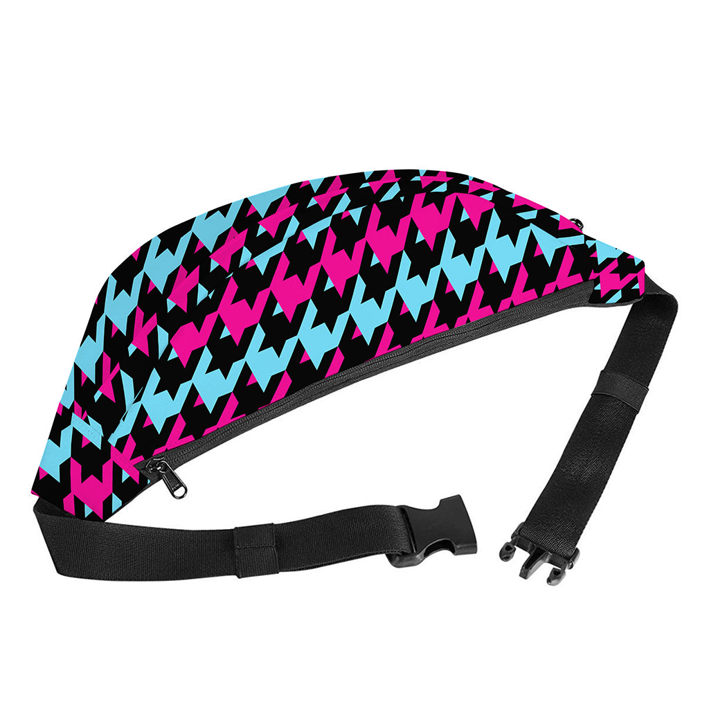Pink Blue And Black Houndstooth Print Fanny Pack